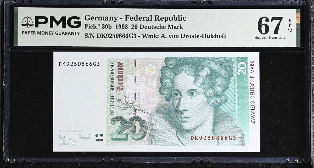 Germany Federal Republic 20 Mark 1993 P 39 b Superb Gem UNC PMG 67 EPQ