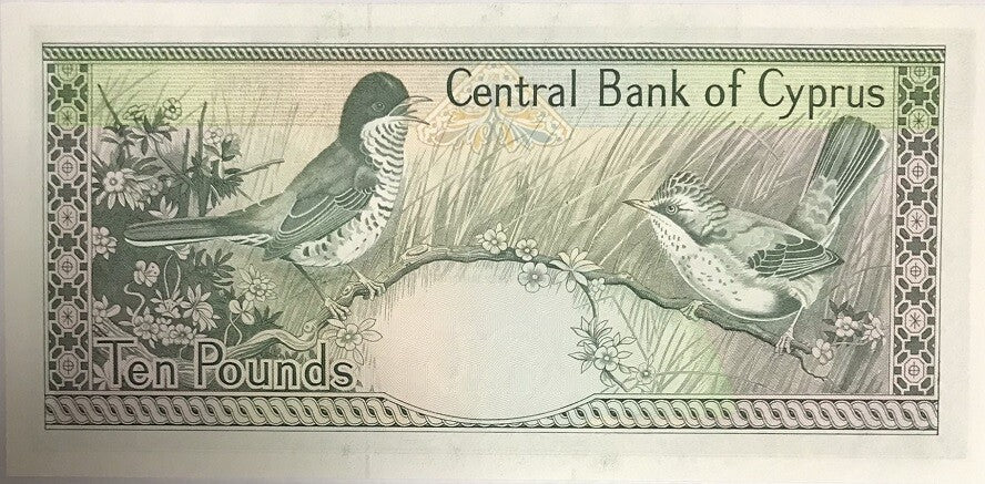 Cyprus 10 Pounds 1992 P 55 b AUnc Cyprus warblers Ancient bust