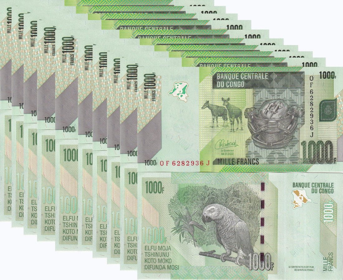 Congo 1000 Francs 2022 P 101 UNC LOT 10 PCS
