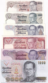 Thailand set 6 UNC 10 20 50 100 500 1000 Baht 1969-1992 P 87 88 89 90 91 92