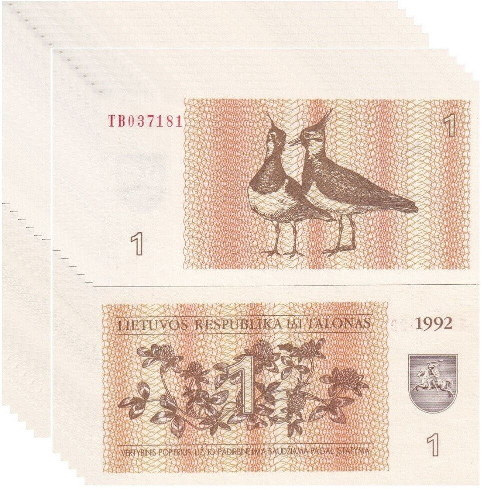 Lithuania 1 Talonas 1992 P 39 UNC LOT 10 Pcs , Eurasian lapwings