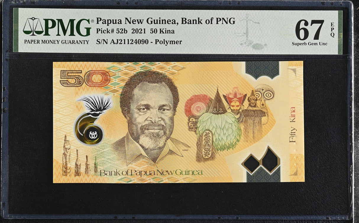 Papua New Guinea 50 Kina 2021 P 52 b Superb Gem UNC PMG 67 EPQ