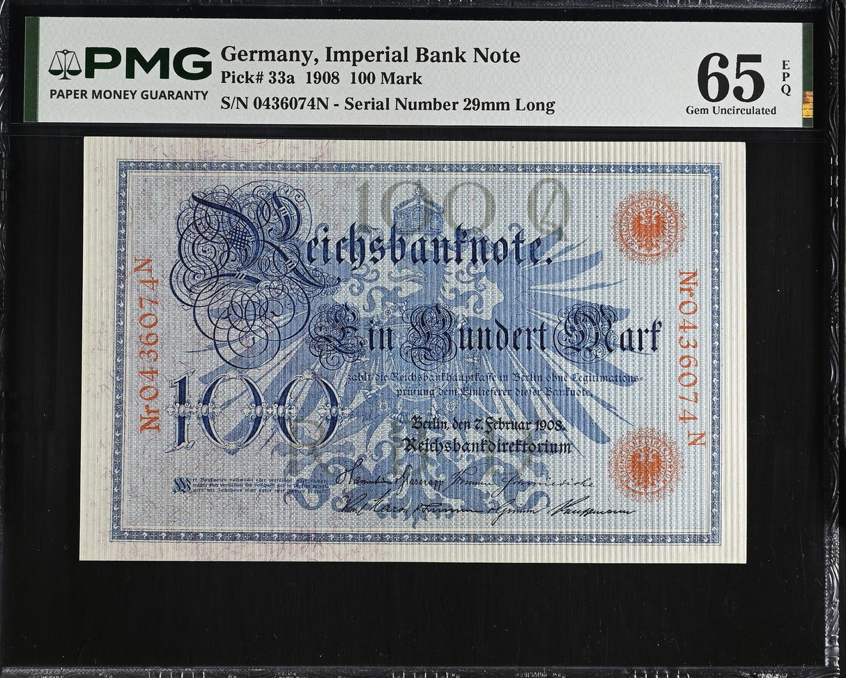 Germany 100 Mark 1908 P 33 a Gem UNC PMG 65 EPQ