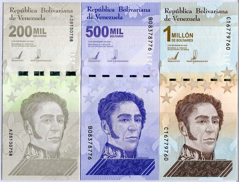 Venezuela Set 3 UNC 200000 500000 1 Million Bolivares 2020/2021 P 112 113 114