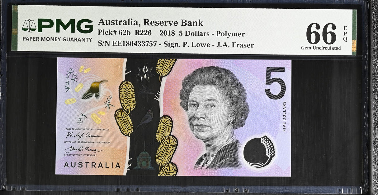 Australia 5 Dollars 2018 Polymer P 62 b Gem UNC PMG 66 EPQ
