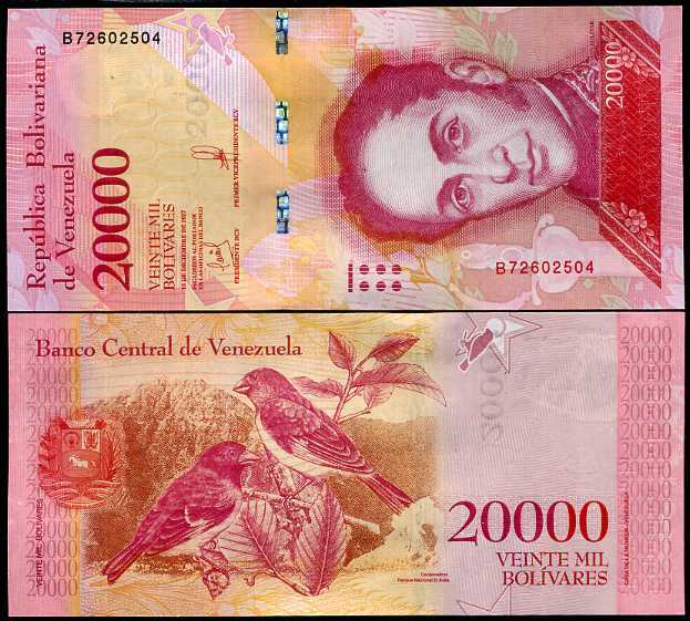 Venezuela 20000 Bolivares 2017 P 99 UNC, Black-hooded red siskin birds