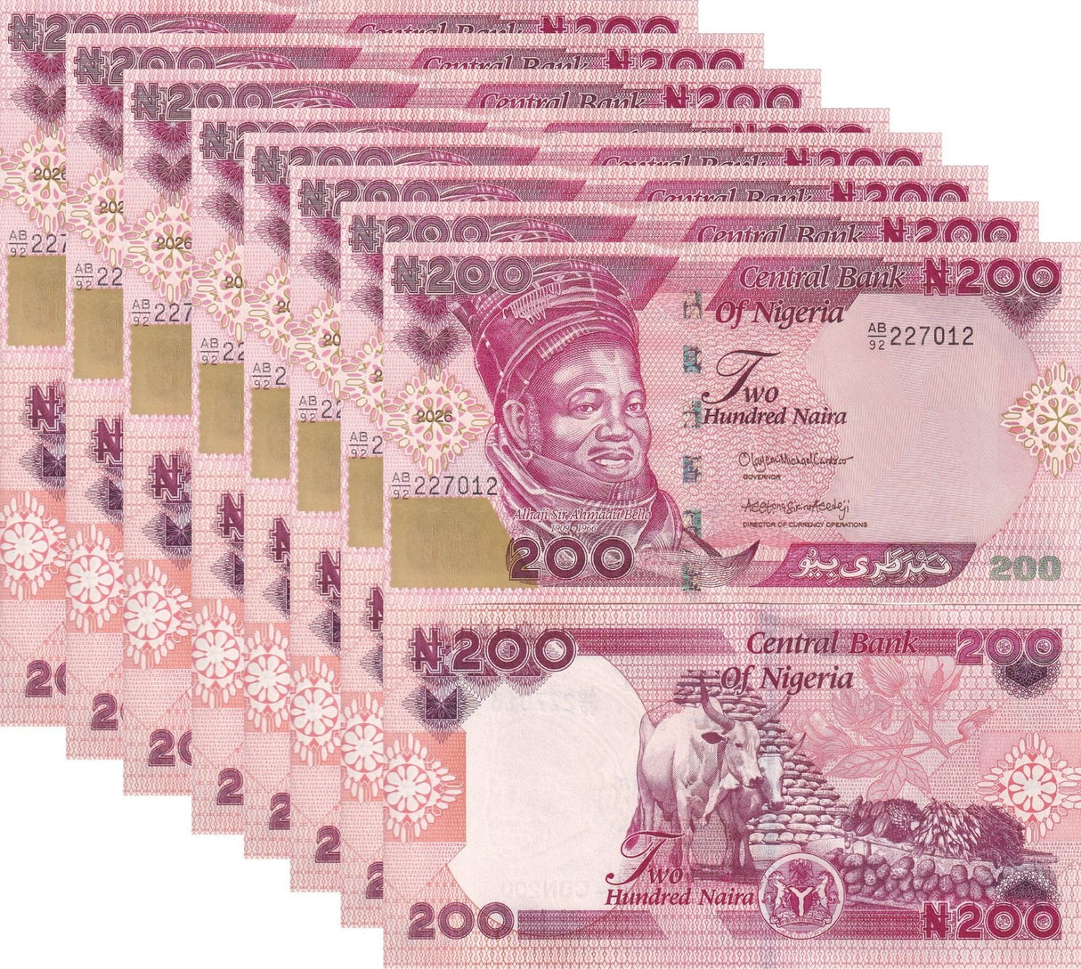 Nigeria 200 Naira 2026 P 47 UNC LOT 10 PCS