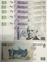 Argentina 50 Pesos ND 2003-2015 P 356 Mixed Suffix UNC LOT 5 PCS