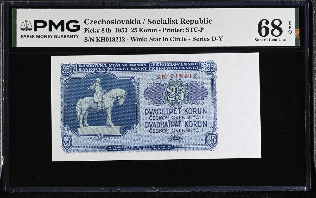 Czechoslovakia 25 Korun 1953 P 84 b Superb Gem UNC PMG 68 EPQ
