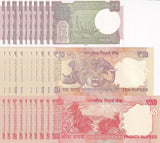 India Set 3 x Lot 10 = 30 UNC 1 10 20 Rupees Random Year P 102 103 117