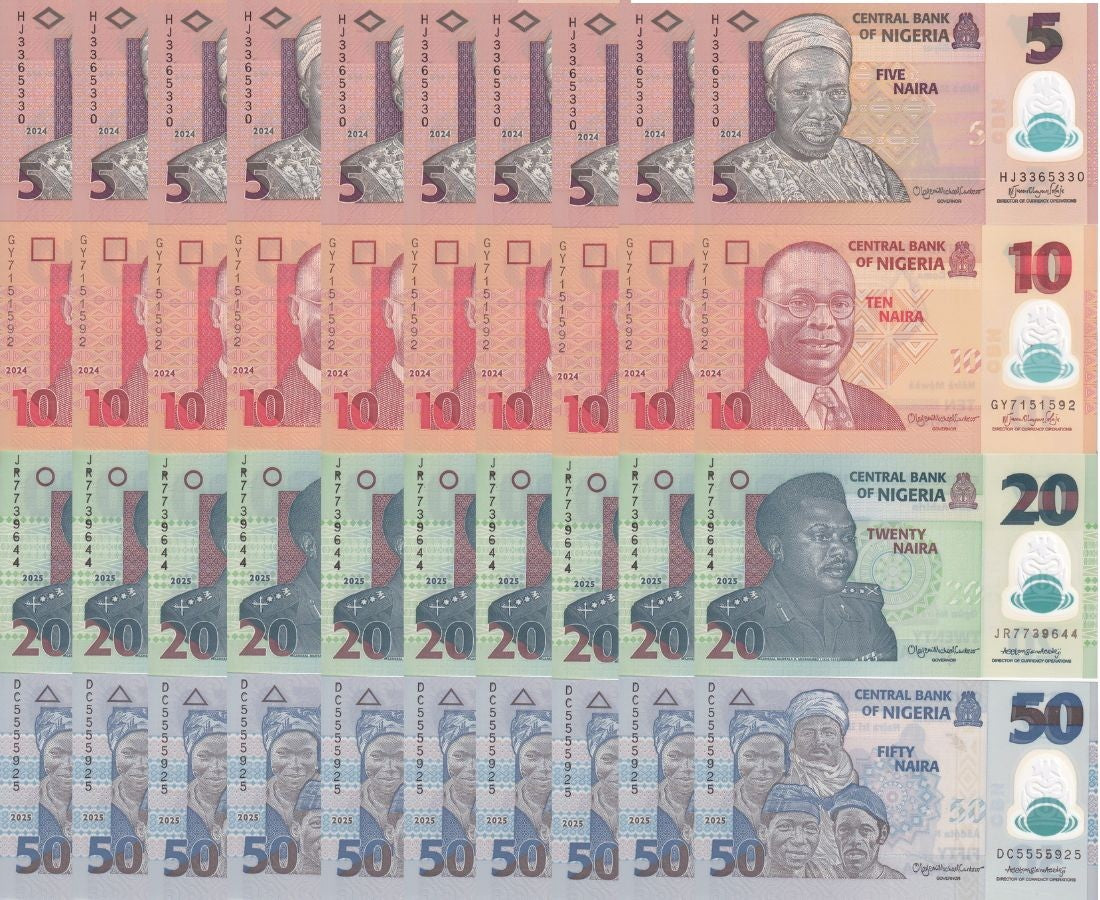 Nigeria Set 4 X LOT 10=40 UNC 5 10 20 50 Naira 2024-2025 Polymer P 37 38 39 40