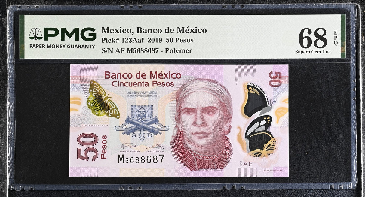 Mexico 50 Pesos 2019 P 123Aaf Polymer Superb Gem UNC PMG 68 EPQ TOP POP