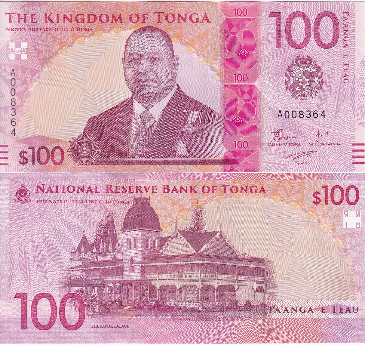 Tonga 100 Pananga ND 2023 (2024) P 55 National Reserve UNC
