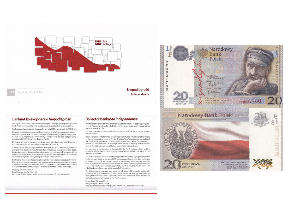 Poland 20 Zlotych 2018 P 192 a Commemorative Independence UNC W/FOLDER