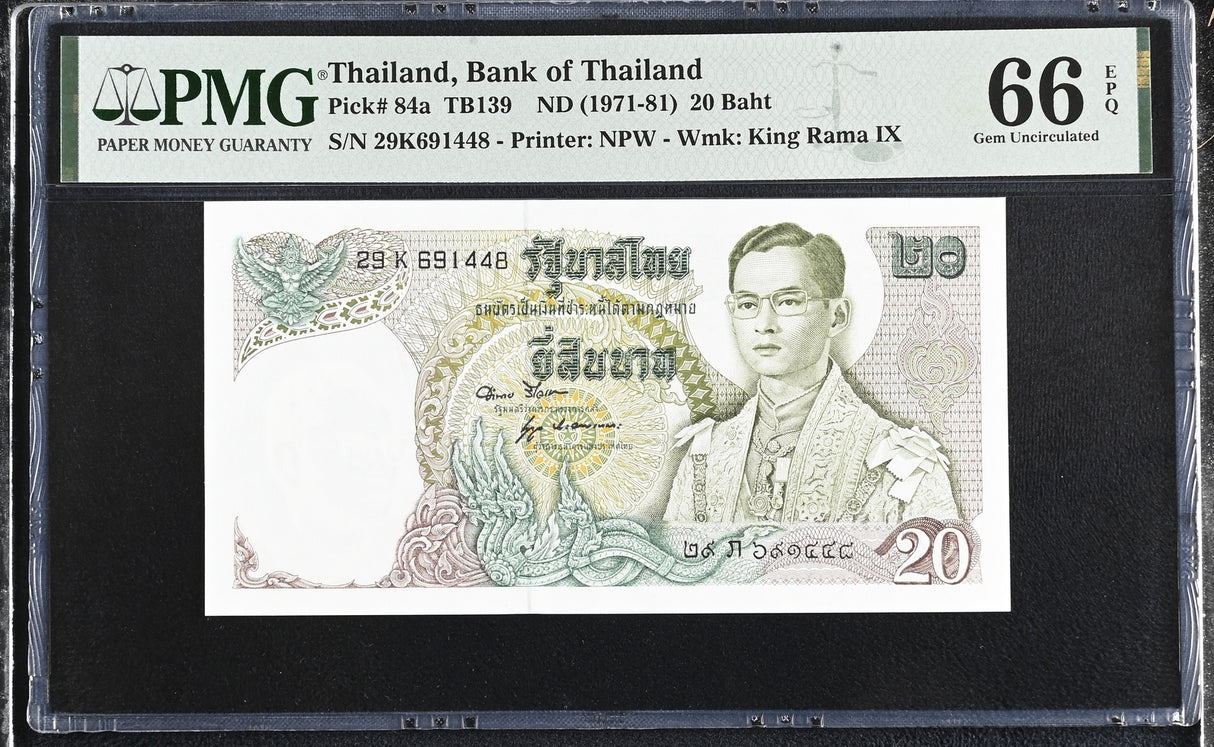 Thailand 20 Baht ND 1971-1981 P 84 Sign 52 Gem UNC PMG 66 EPQ