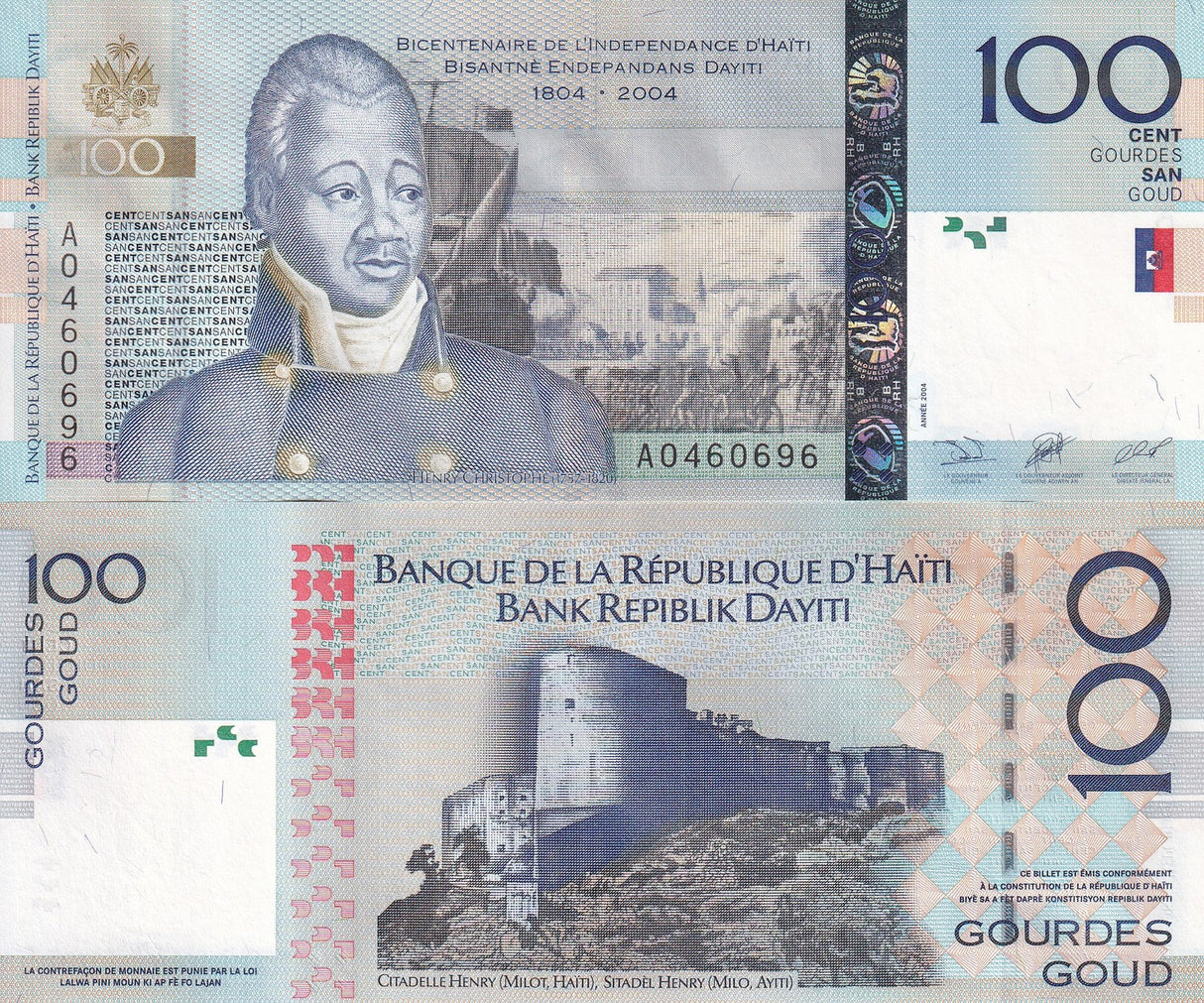 Haiti 100 Gourde 2004 P 275 a UNC , Henry Citadel ,Henri Christophe