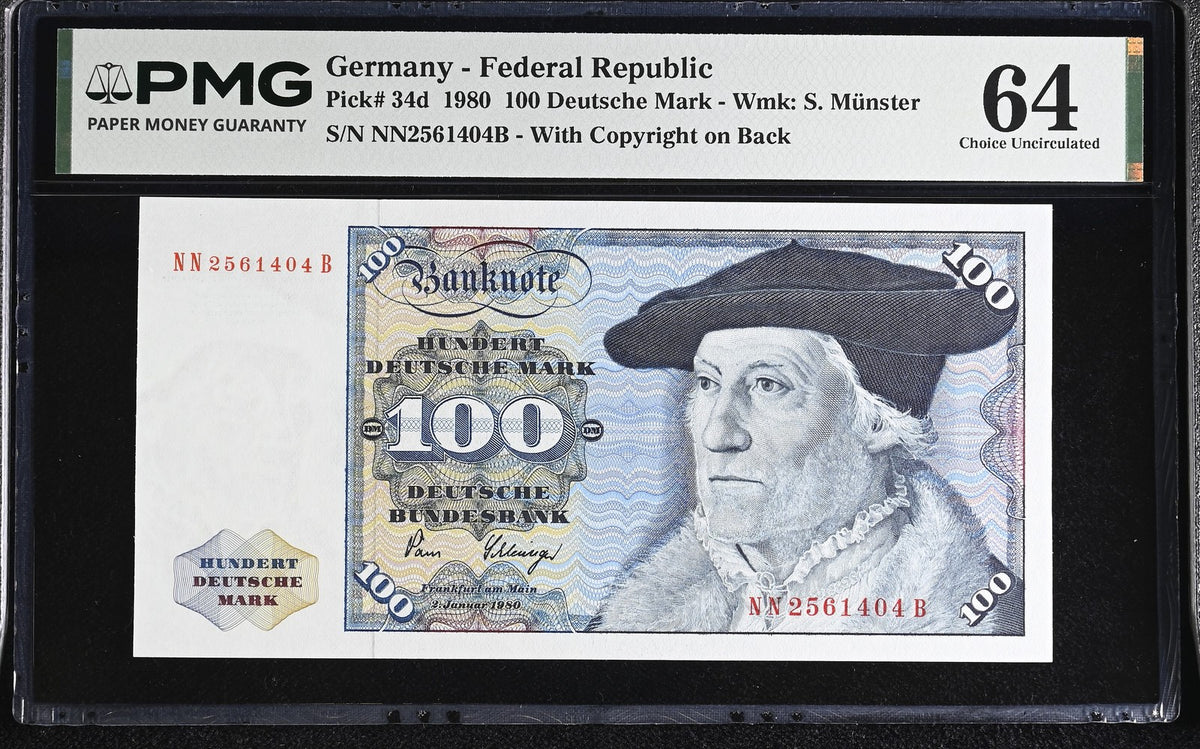 Germany Federal Republic 100 Mark 1980 P 34 d Choice UNC PMG 64 , Letter at back