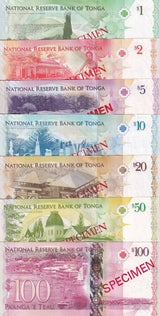 Tonga Set 7 UNC 1 2 5 10 20 50 100 Pa'anga ND 2009 P 37 38 39 40 - 43 SPECIMEN