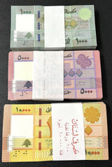 Lebanon Set 3X100 UNC 1000 5000 10000 Livres Random Date P 90 91 92 Lot 3 Bundle