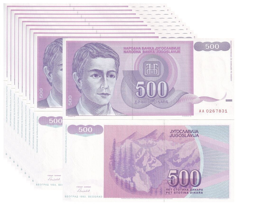 Yugoslavia 500 Dinara 1992 P 113 UNC LOT 10 PCS