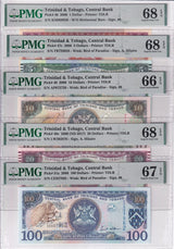 Trinidad & Tobago Set ; 1 5-100 Dollars P 46-49 P 51 Superb UNC PMG 66 67 68 EPQ