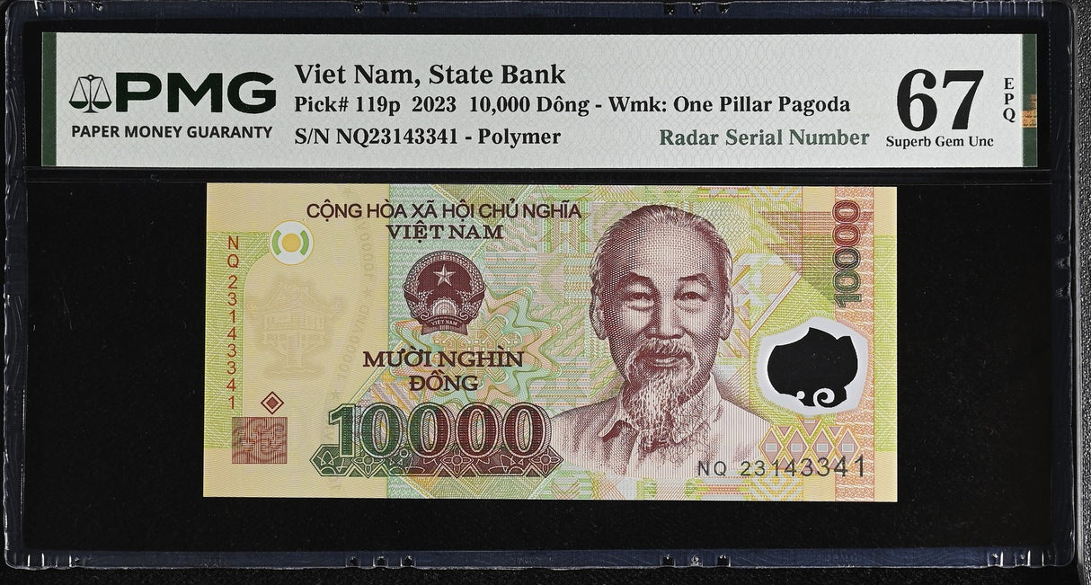 Vietnam 10000 Dong 2023 P 119 p RADAR 143-341 Superb Gem UNC PMG 67 EPQ
