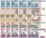 Peru Set 5 X LOT 5 = 25 UNC 10 100 500 1000 5000 INTIS P 129 133 134 136 137