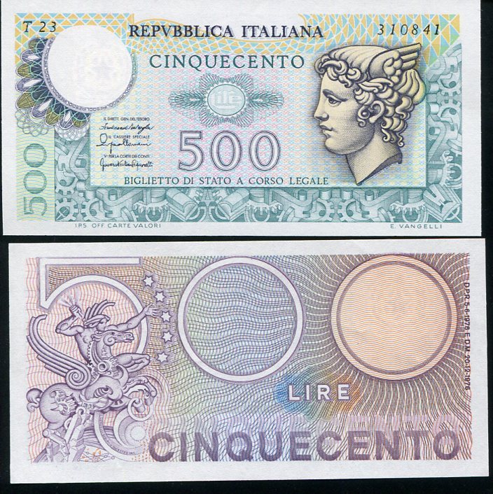 ITALY 500 LIRE 1976 / 1976 P 95 UNC