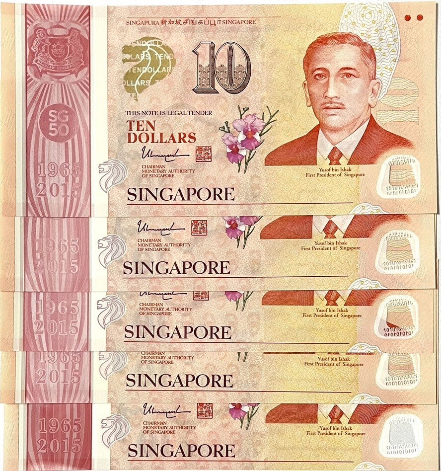Singapore SET 5 PCS; 10 Dollars 2015 Commemorative P 56 57 58 56 60 UNC