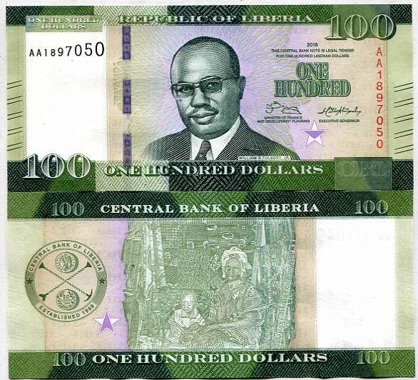 Liberia 100 Dollars 2016 P 35 a UNC
