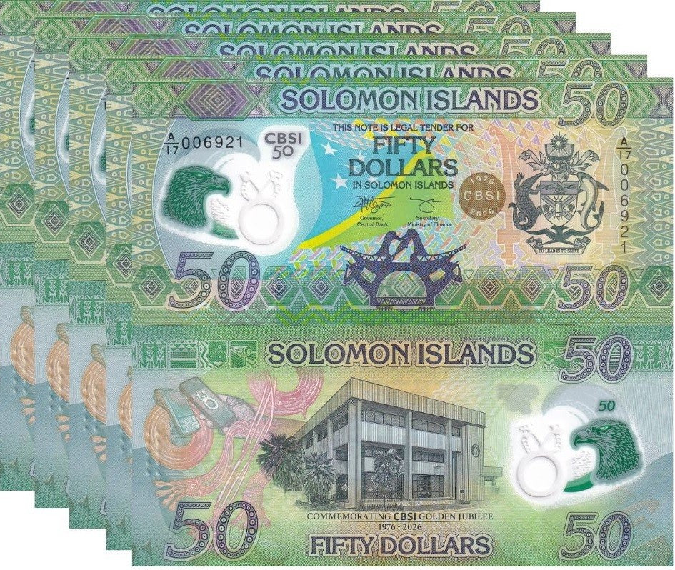 Solomon Islands 50 Dollars 2026 P New POLYMER Commemorative Jubilee LOT 5 UNC