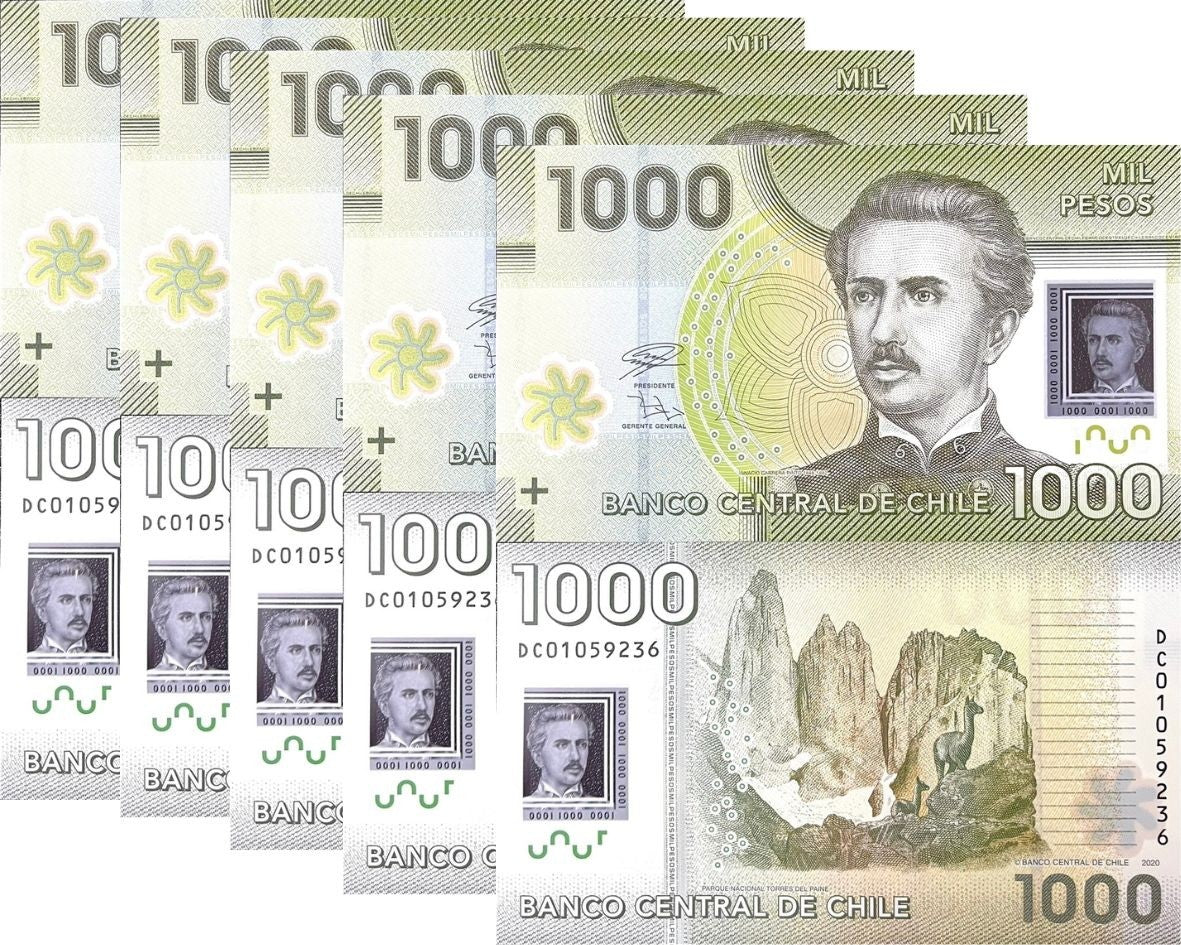 Chile 1000 Pesos 2020 P 161 Polymer UNC Lot 5 PCS