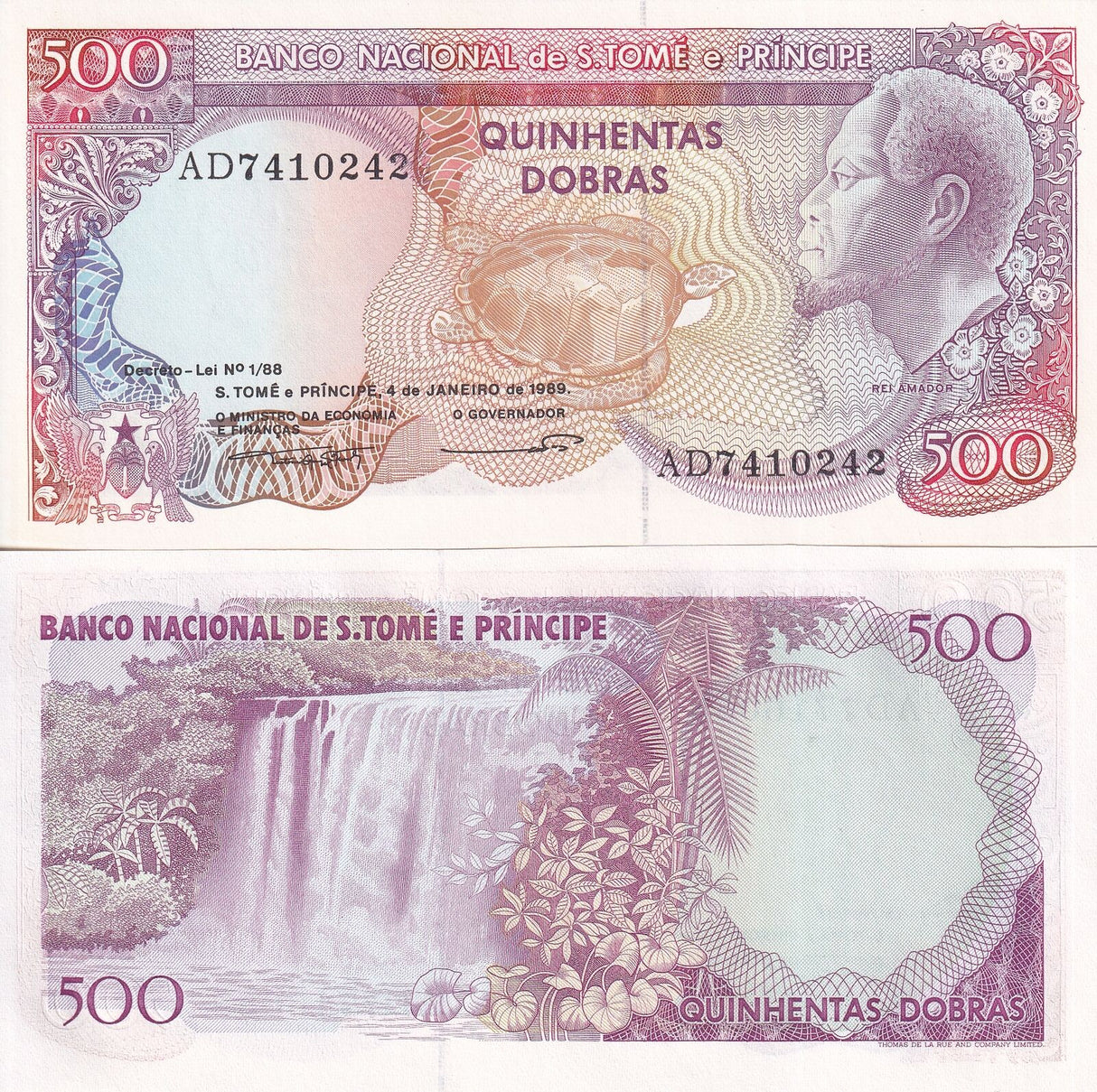 St. Thomas & Prince 500 Dobras 1989 P 61 UNC