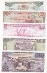 Vietnam Set 5 Pcs 100 200 500 1000 2000 Dong P 100 101 105 106 107 UNC