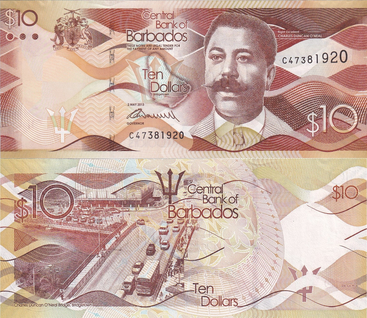 Barbados 10 Dollars 2013 P 75 a UNC