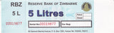 ZIMBABWE 5 LITRES RBZ PETROL GAS FUEL COUPON UNC