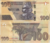 Zimbabwe 100 Dollars 2020 P 106 ZZ Replacement UNC