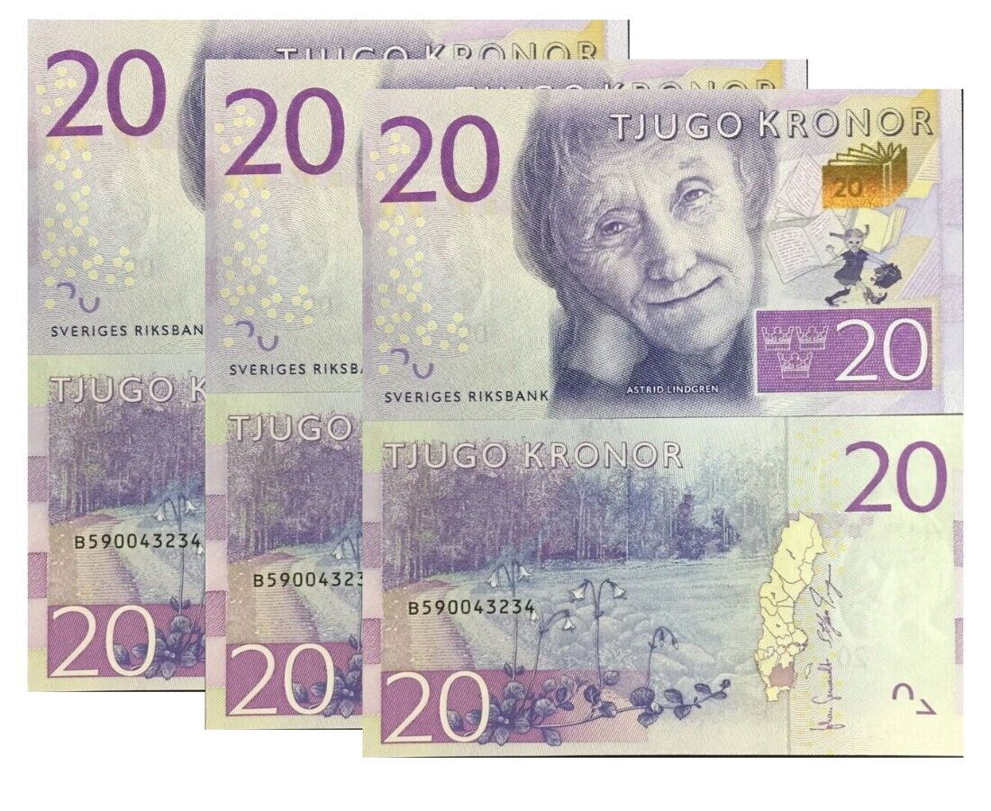 Sweden 20 Kronor ND 2015 P 69 UNC LOT 3 PCS