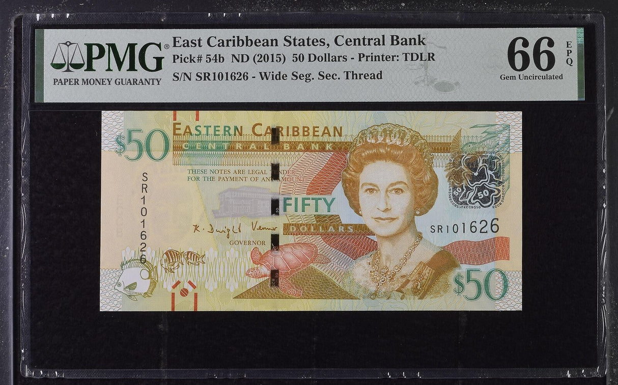 East Caribbean 50 Dollars ND 2015 P 54 b Gem UNC PMG 66 EPQ