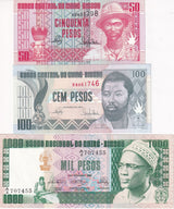 Guinea Bissau Set 3 Pcs 50 100 1000 Pesos 1978 - 1990 P 8 10 11 UNC