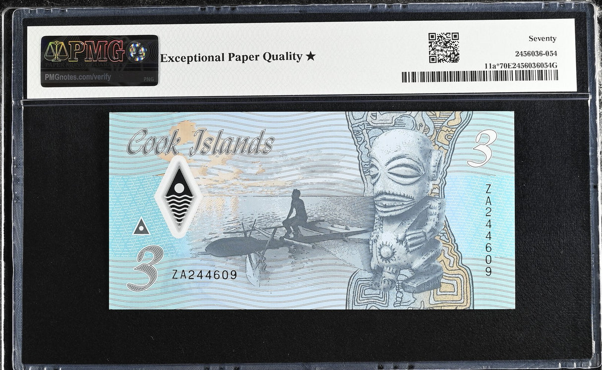 Cook Islands 3 Dollars ND 2021 P 11 a* ZA Replacement Superb Gem UNC PMG 70 EPQ