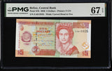 Belize 5 Dollars 2020 P 67 h Superb Gem UNC PMG 67 EPQ