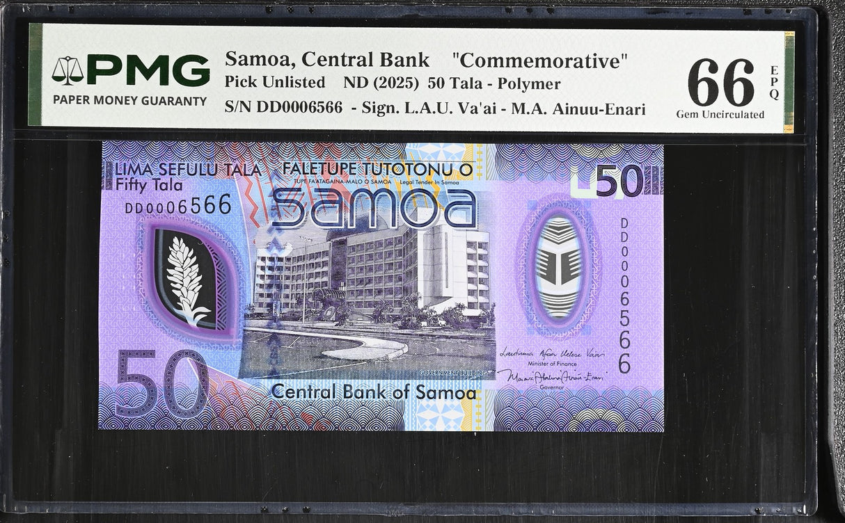 Samoa 50 Tala ND 2025 Polymer # 0006566 Commemorative Gem UNC PMG 66 EPQ