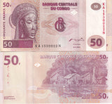 Congo DEMOCRATIC REPUBLIC 50 Francs 2000 P 91A UNC , Tshokwe mask Mwana Pwo