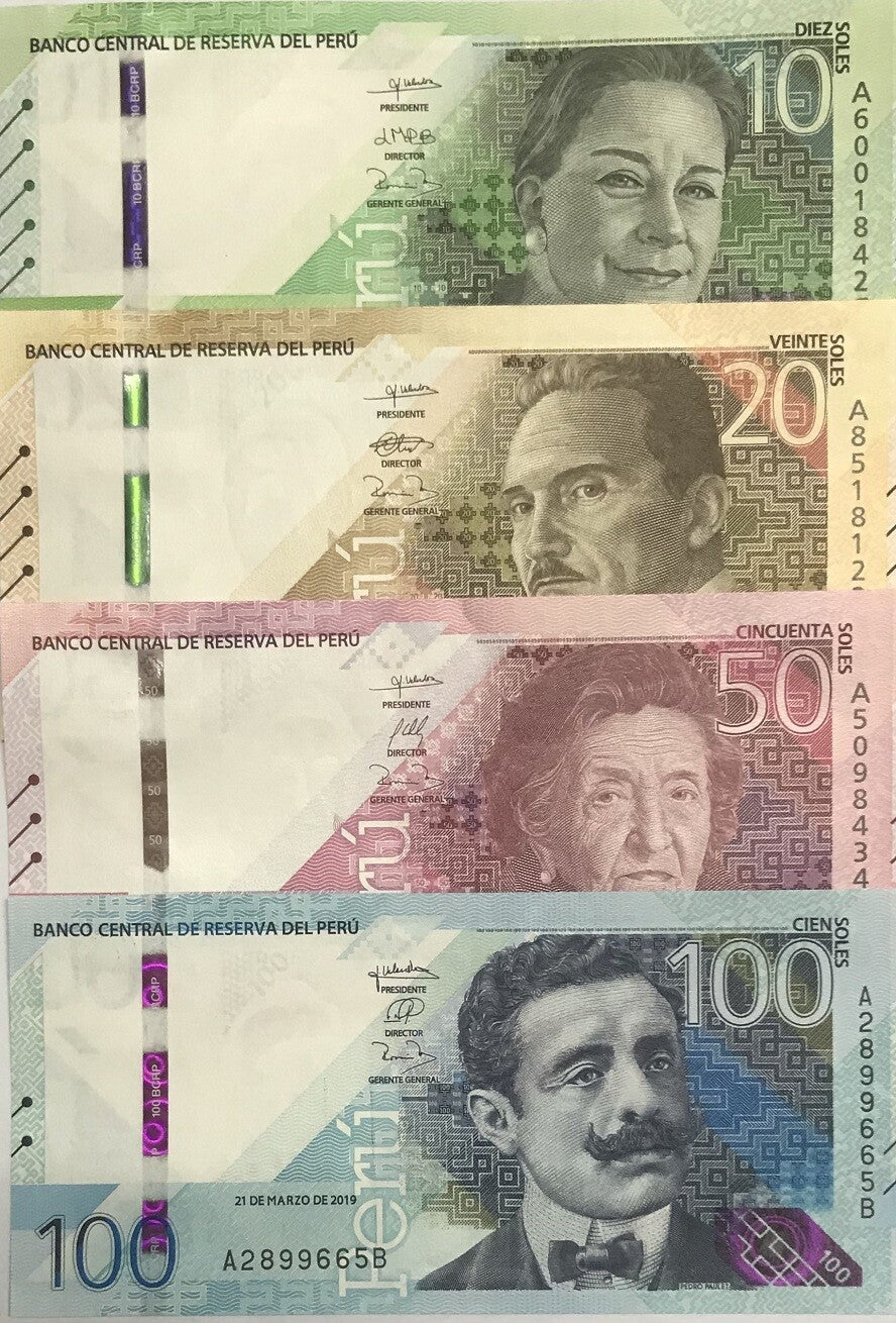 Peru Set 4 Pcs 10 20 50 100 Nuevos Sole 2019/2021 P 196 197 198 199 UNC