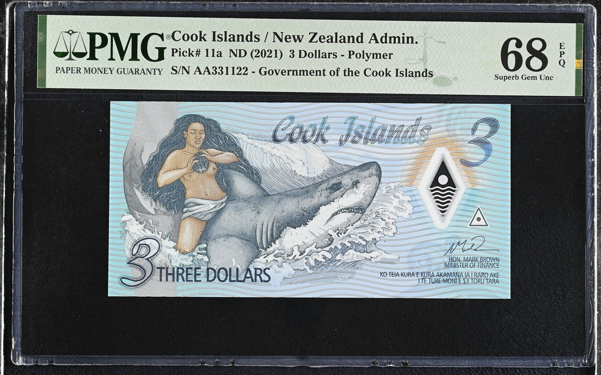 Cook Islands 3 Dollars 2021 P 11 NICE 331122 Polymer Superb Gem UNC PMG 68 EPQ