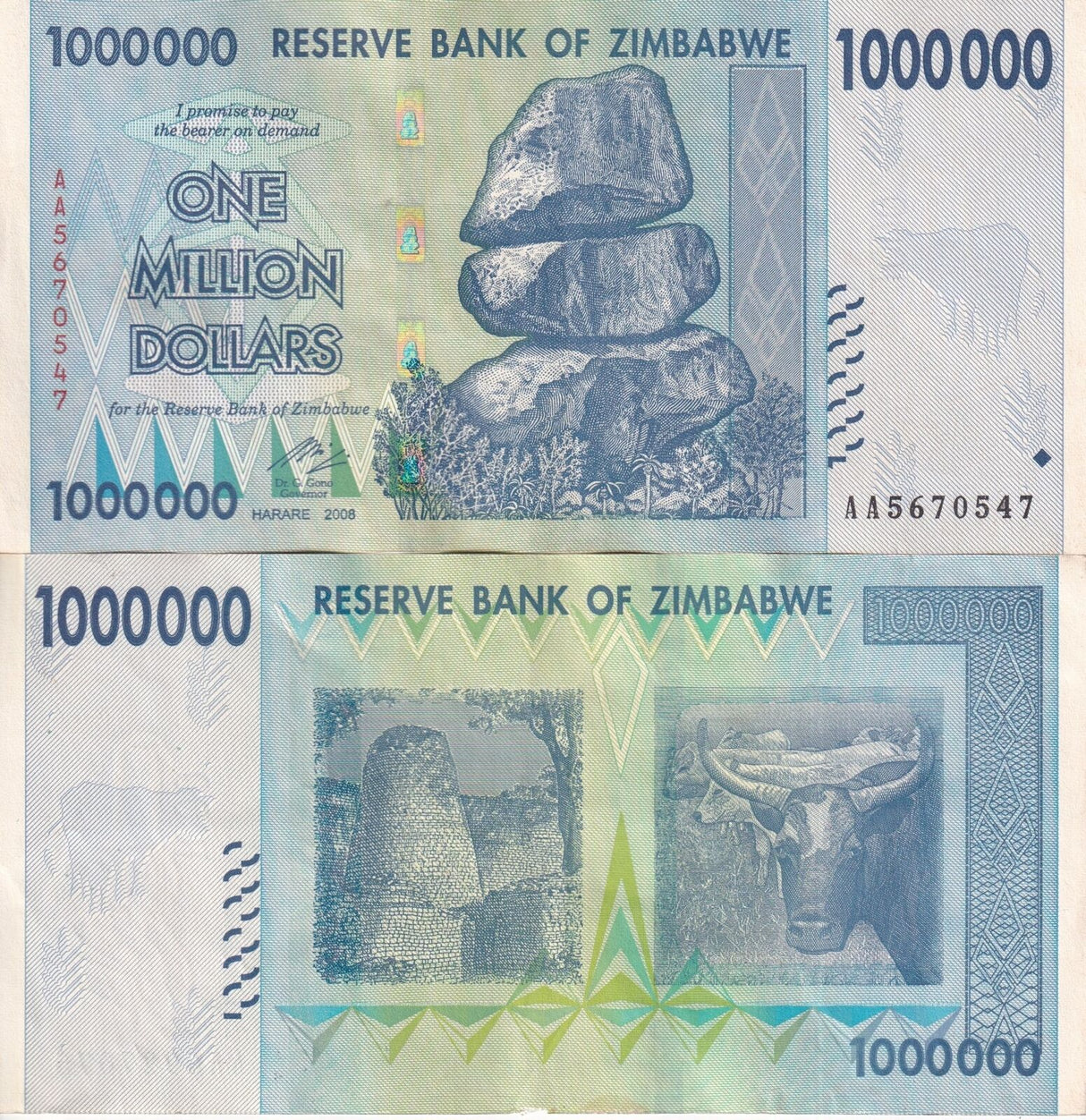 Zimbabwe 1 Million Dollars 2008 P 77 XF