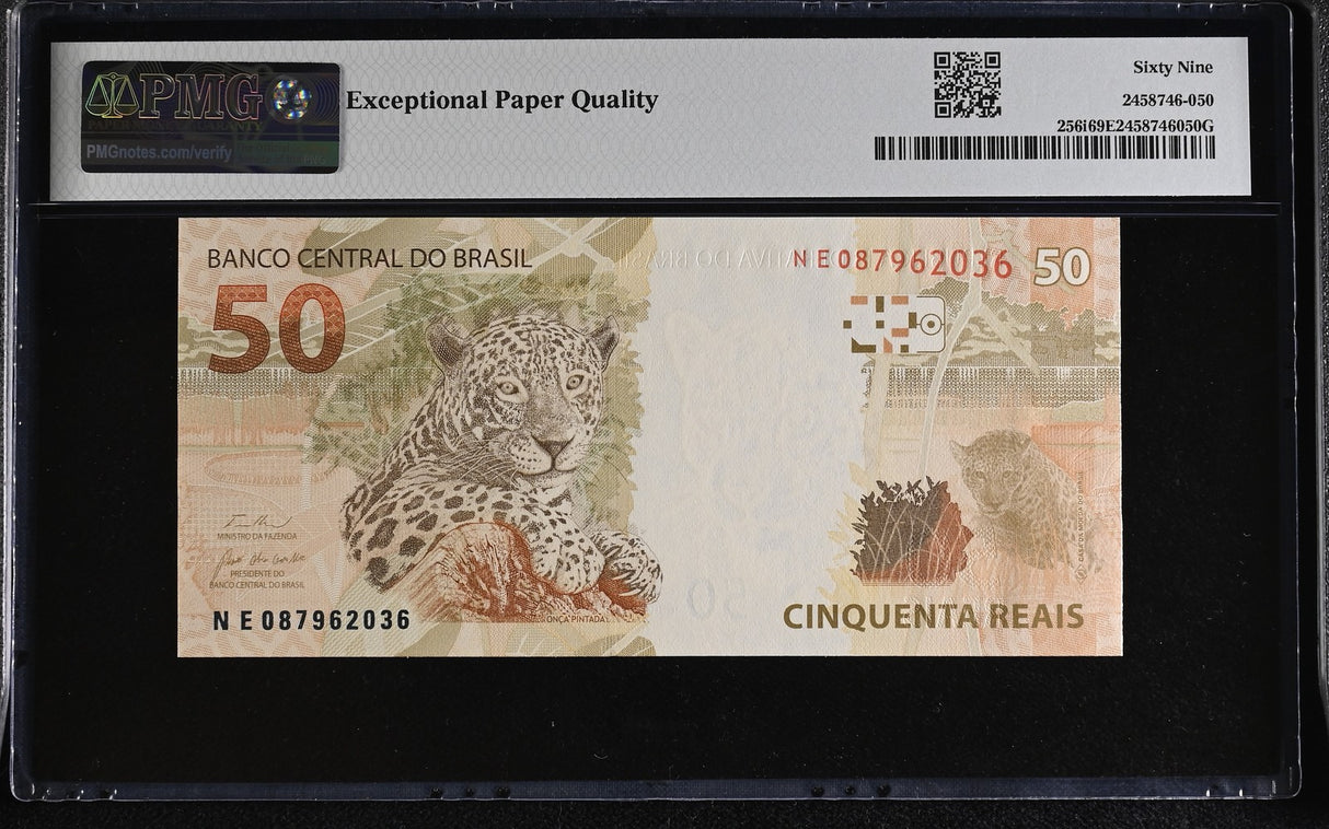 Brazil 50 Reais 2010 P 256 i Superb Gem UNC PMG 69 EPQ ,Printer CdM-B