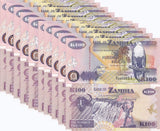 Zambia 100 Kwacha 1992 P 38 UNC LOT 10 PCS