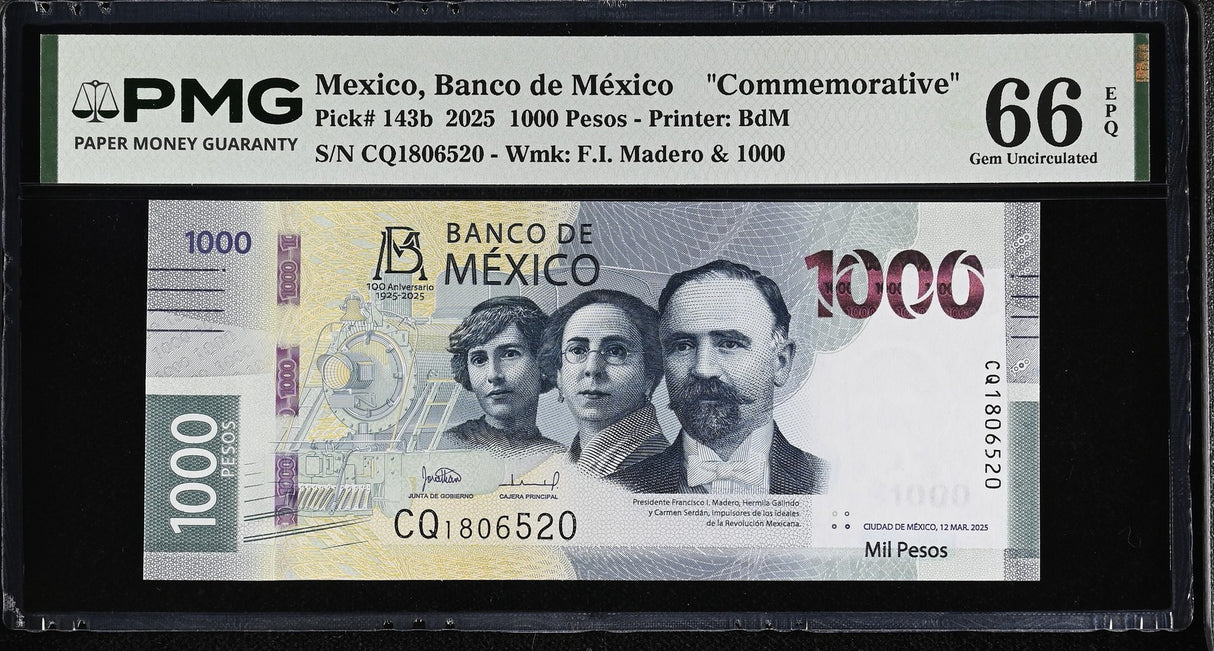 Mexico 1000 Pesos 2025 P 143 b Commemorative Gem UNC PMG 66 EPQ
